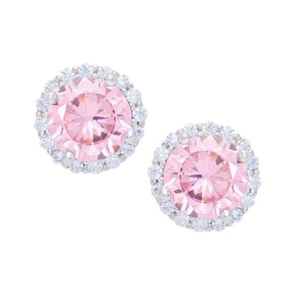 Macy's Cubic Zirconia Round Stud Earrings in Silver/Pink $60 NWT - Picture 1 of 2